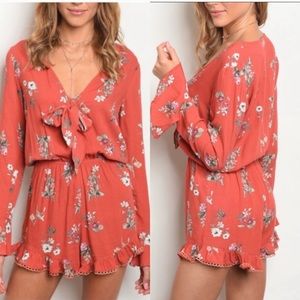 Coral Floral Romper